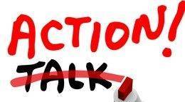 Action Vs Talk Man Writing Words Crossing Out Best Strategy Acti